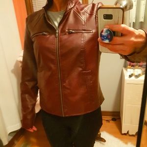 Burgundy faux leather jacket